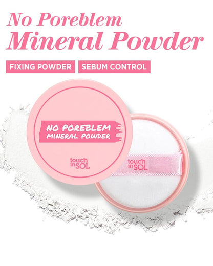 TOUCH IN SOL No Poreblem Mineral Powder – Translucent Oil Control Setting Powder for Oily Skin, Blurring Finish, K-Beauty Essential (0.17 oz)