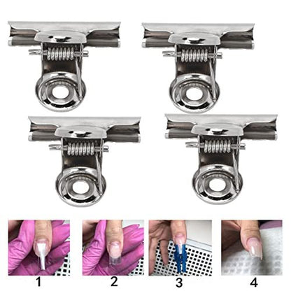 10pcs Metal Nail Pinching Clips for Fiberglass Extension Fixation - Professional Nail Art C Clamps