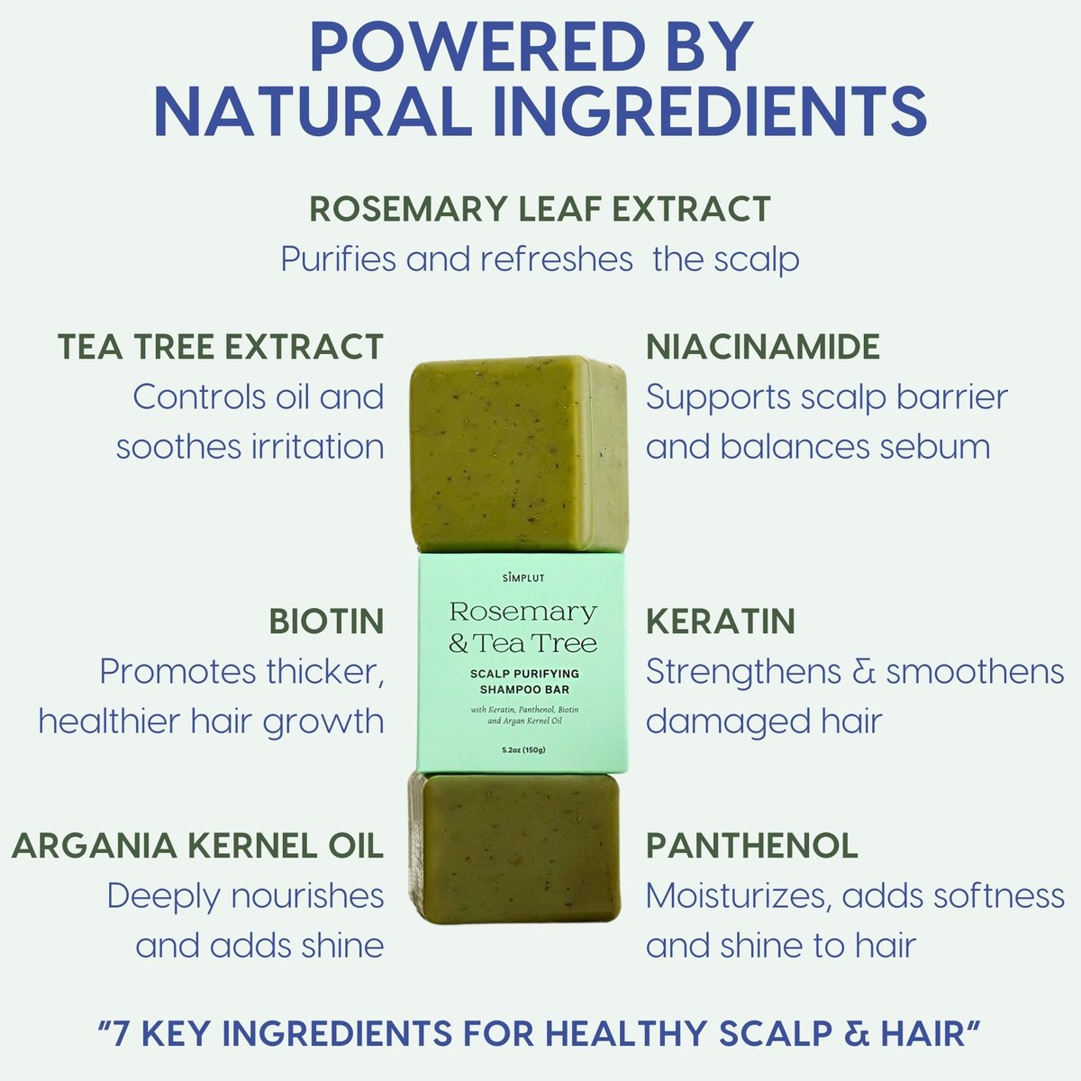 SIMPLUT Rosemary & Tea Tree Shampoo Bar – Biotin & Keratin Infused Solid Shampoo for Clarifying Scalp Care – Volumizing & Thickening Formula – Sulfate Free, pH Balanced Avelisse