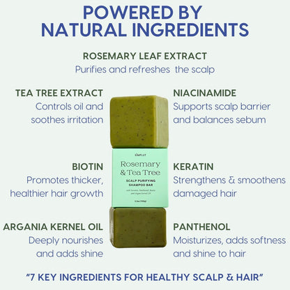 SIMPLUT Rosemary & Tea Tree Shampoo Bar – Biotin & Keratin Infused Solid Shampoo for Clarifying Scalp Care – Volumizing & Thickening Formula – Sulfate Free, pH Balanced Avelisse