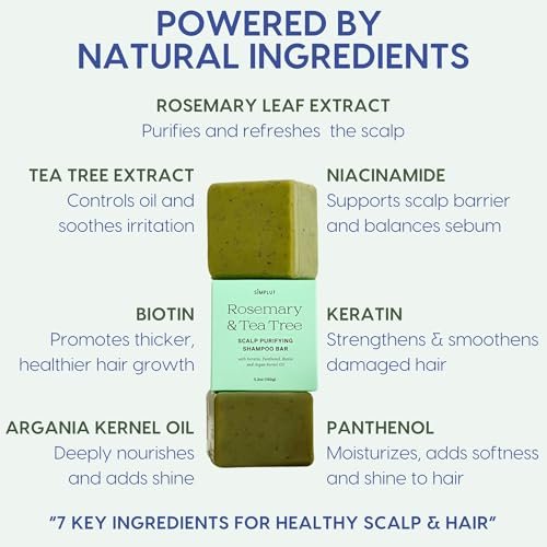 SIMPLUT Rosemary & Tea Tree Shampoo Bar – Biotin & Keratin Infused Solid Shampoo for Clarifying Scalp Care – Volumizing & Thickening Formula – Sulfate Free, pH Balanced Avelisse