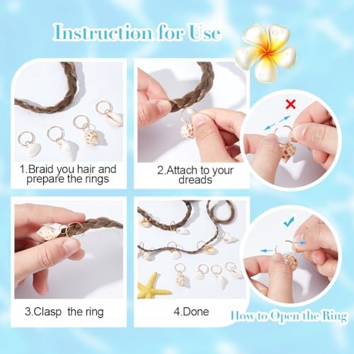 PLIGREAT 60 Pcs Seashell Conch Dreadlock Rings Charms - Vintage Hair Braiding Decor for Women Men - görsel 8