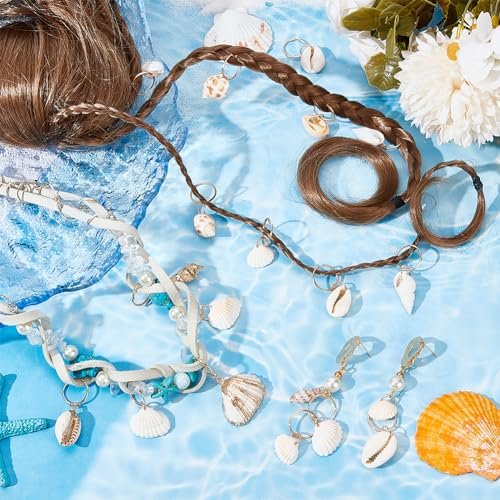 PLIGREAT 60 Pcs Seashell Conch Dreadlock Rings Charms - Vintage Hair Braiding Decor for Women Men - görsel 4