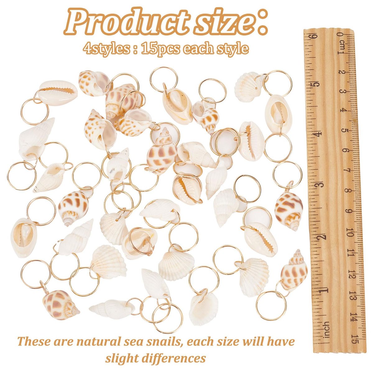 PLIGREAT 60 Pcs Seashell Conch Dreadlock Rings Charms - Vintage Hair Braiding Decor for Women Men - görsel 11