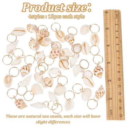 PLIGREAT 60 Pcs Seashell Conch Dreadlock Rings Charms - Vintage Hair Braiding Decor for Women Men
