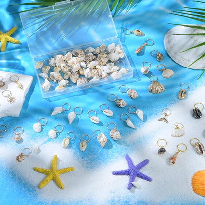 PLIGREAT 60 Pcs Seashell Conch Dreadlock Rings Charms - Vintage Hair Braiding Decor for Women Men