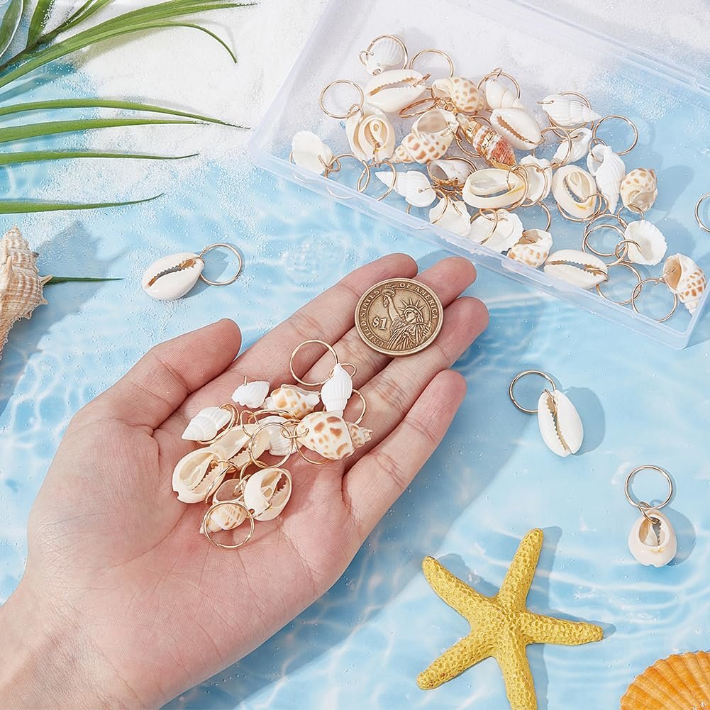 PLIGREAT 60 Pcs Seashell Conch Dreadlock Rings Charms - Vintage Hair Braiding Decor for Women Men - görsel 5