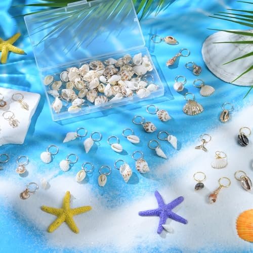PLIGREAT 60 Pcs Seashell Conch Dreadlock Rings Charms - Vintage Hair Braiding Decor for Women Men - görsel 10
