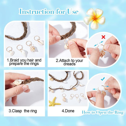 PLIGREAT 60 Pcs Seashell Conch Dreadlock Rings Charms - Vintage Hair Braiding Decor for Women Men