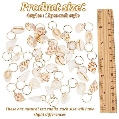 PLIGREAT 60 Pcs Seashell Conch Dreadlock Rings Charms - Vintage Hair Braiding Decor for Women Men
