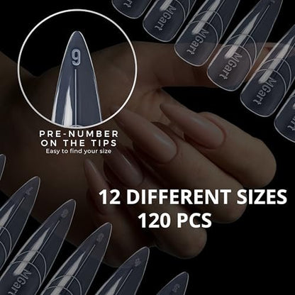 MGART Dual Nail Forms ALMOND Extension Structure Poly Gel Nail Forms Full Cover Molds 12 Sizes for Solid Gel Glue Art Design Salon & DIY Avelisse