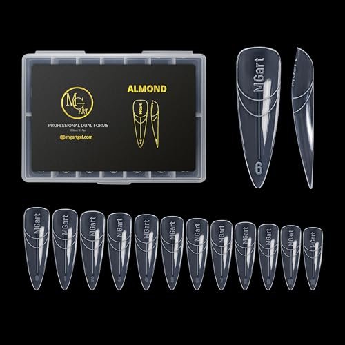 MGART Dual Nail Forms ALMOND Extension Structure Poly Gel Nail Forms Full Cover Molds 12 Sizes for Solid Gel Glue Art Design Salon & DIY Avelisse