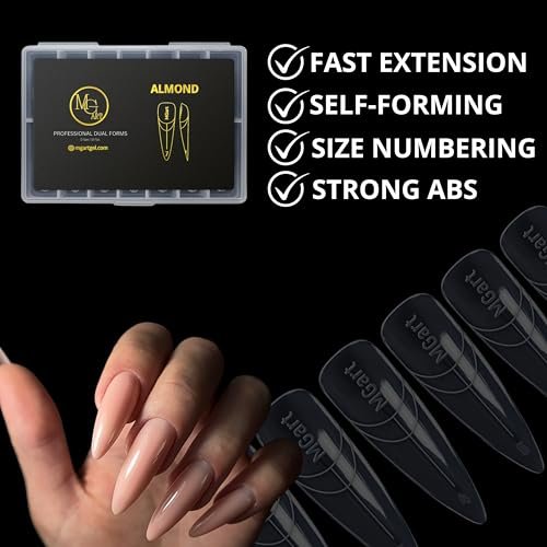 MGART Dual Nail Forms ALMOND Extension Structure Poly Gel Nail Forms Full Cover Molds 12 Sizes for Solid Gel Glue Art Design Salon & DIY Avelisse