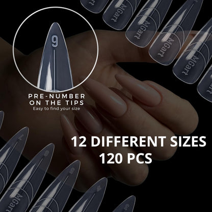 MGART Dual Nail Forms ALMOND Extension Structure Poly Gel Nail Forms Full Cover Molds 12 Sizes for Solid Gel Glue Art Design Salon & DIY Avelisse