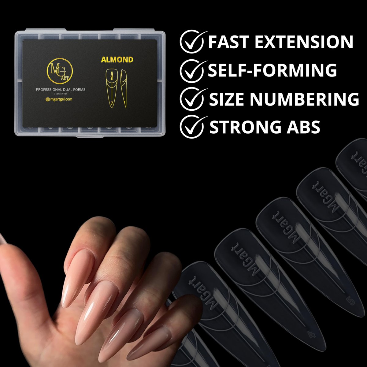 MGART Dual Nail Forms ALMOND Extension Structure Poly Gel Nail Forms Full Cover Molds 12 Sizes for Solid Gel Glue Art Design Salon & DIY Avelisse