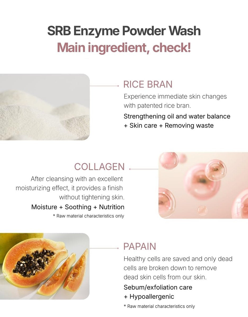 SRB Stabilized Rice Bran Enzyme Powder Wash – Gentle Exfoliating Face Wash for Sensitive & Acne-Prone Skin, Hydrating Collagen Rice Cleansing Powder (2.46 oz) Avelisse