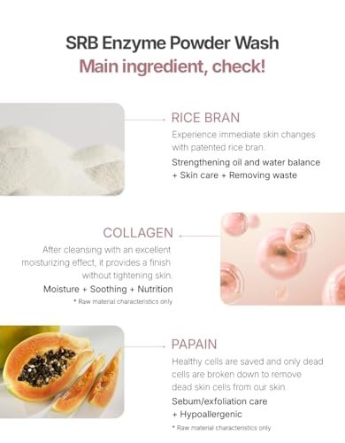 SRB Stabilized Rice Bran Enzyme Powder Wash – Gentle Exfoliating Face Wash for Sensitive & Acne-Prone Skin, Hydrating Collagen Rice Cleansing Powder (2.46 oz) Avelisse