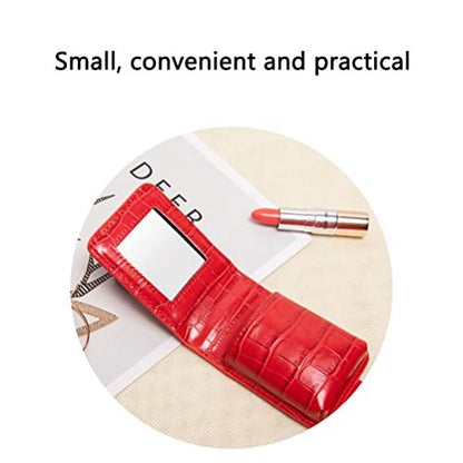 Red PU Leather Lipstick Case with Mirror – Portable Travel Makeup Pouch for 3 Lipsticks