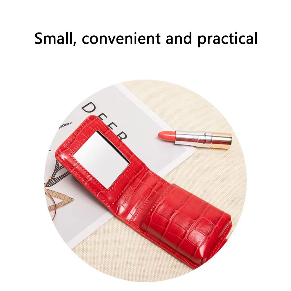 Red PU Leather Lipstick Case with Mirror – Portable Travel Makeup Pouch for 3 Lipsticks - görsel 5