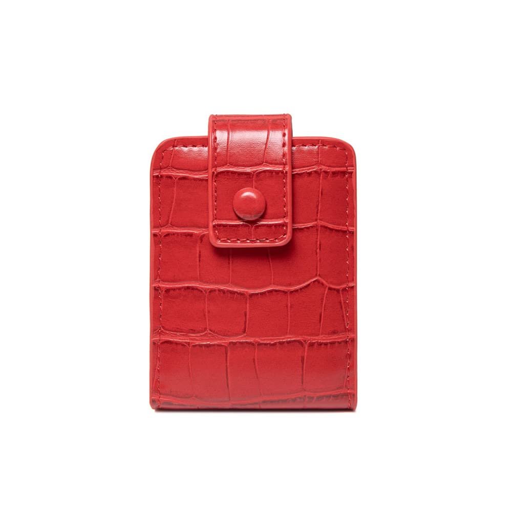 Red PU Leather Lipstick Case with Mirror – Portable Travel Makeup Pouch for 3 Lipsticks - görsel 1