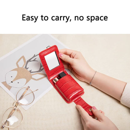 Red PU Leather Lipstick Case with Mirror – Portable Travel Makeup Pouch for 3 Lipsticks