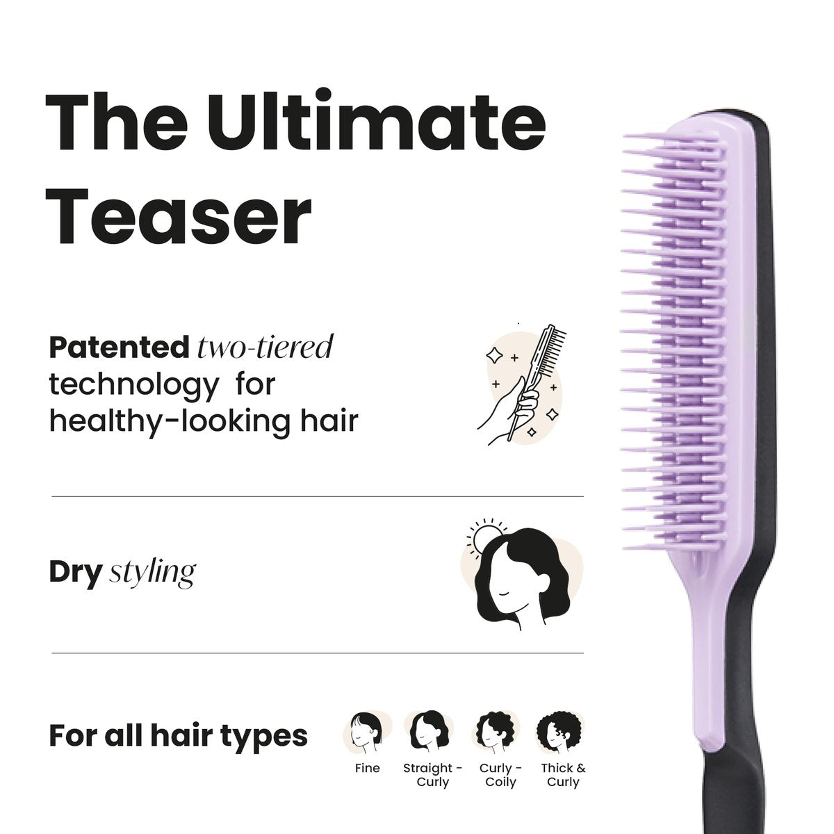 Tangle Teezer The Ultimate Volumizer Comb – Teasing Comb with Two-Tiered Teeth for Volume & Texture, All Hair Types, Lilac & Black Avelisse