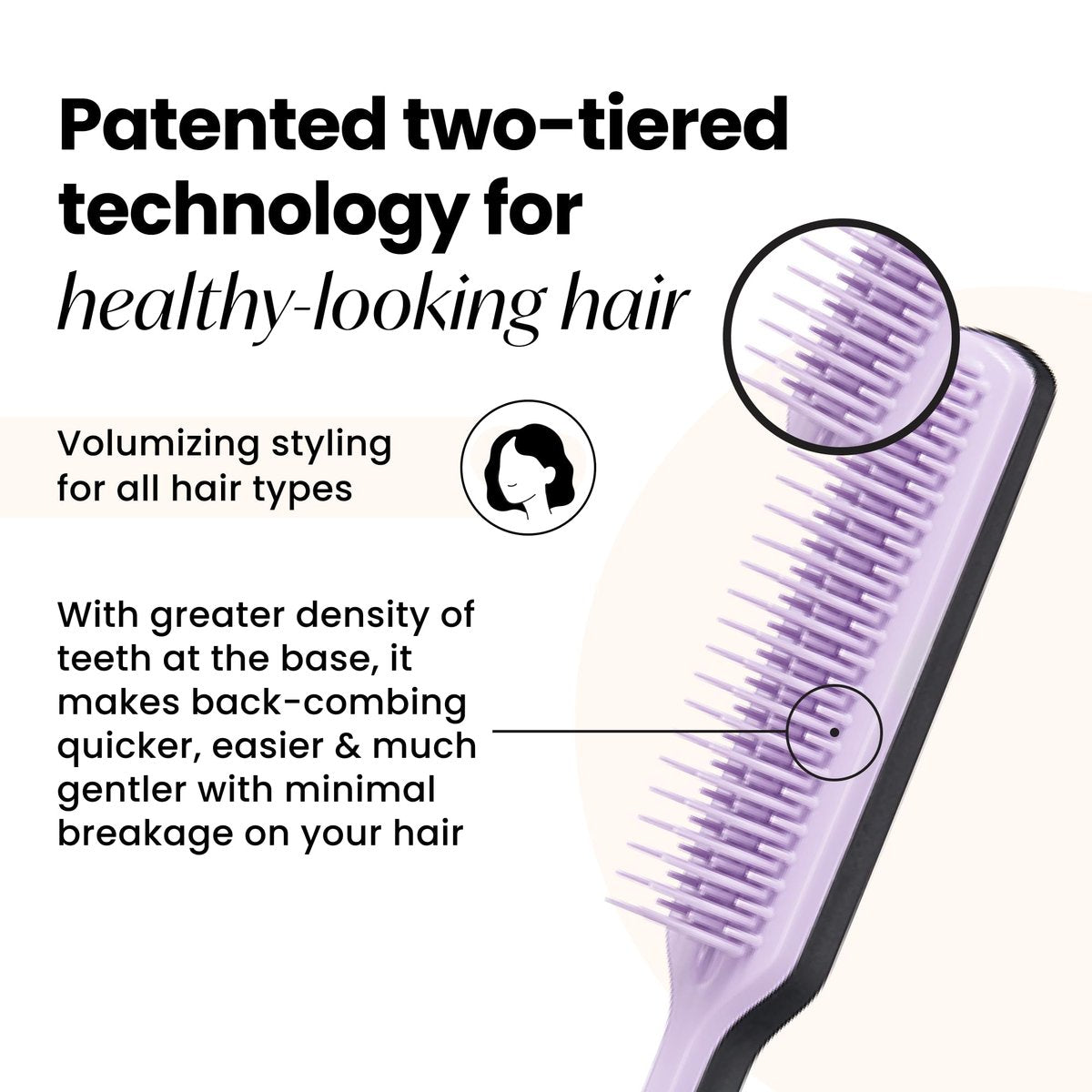 Tangle Teezer The Ultimate Volumizer Comb – Teasing Comb with Two-Tiered Teeth for Volume & Texture, All Hair Types, Lilac & Black Avelisse