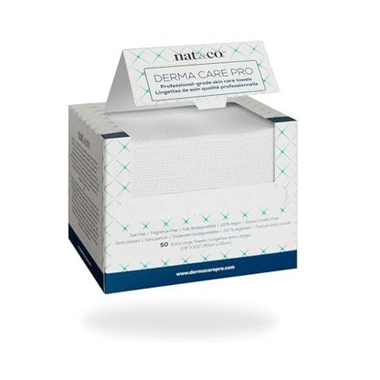 Nat.&Co. Derma Care Pro 100% USDA Biobased Material - Professional Grade Extra Large Face Towels - Bio-Based Towel, Makeup Remover Dry Wipes, Facial Wash Cloths for Sensitive and Clean Skin - 50 Count