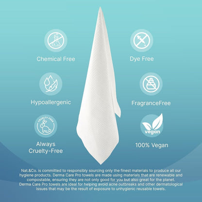 Nat.&Co. Derma Care Pro 100% USDA Biobased Material - Professional Grade Extra Large Face Towels - Bio-Based Towel, Makeup Remover Dry Wipes, Facial Wash Cloths for Sensitive and Clean Skin - 50 Count