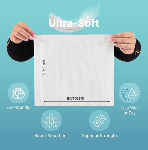 Nat.&Co. Derma Care Pro 100% USDA Biobased Material - Professional Grade Extra Large Face Towels - Bio-Based Towel, Makeup Remover Dry Wipes, Facial Wash Cloths for Sensitive and Clean Skin - 50 Count - görsel 12