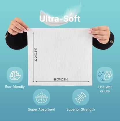Nat.&Co. Derma Care Pro 100% USDA Biobased Material - Professional Grade Extra Large Face Towels - Bio-Based Towel, Makeup Remover Dry Wipes, Facial Wash Cloths for Sensitive and Clean Skin - 50 Count