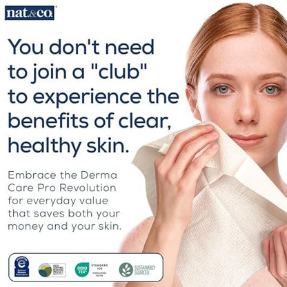 Nat.&Co. Derma Care Pro 100% USDA Biobased Material - Professional Grade Extra Large Face Towels - Bio-Based Towel, Makeup Remover Dry Wipes, Facial Wash Cloths for Sensitive and Clean Skin - 50 Count