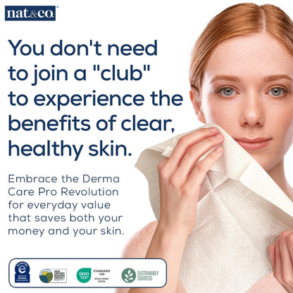 Nat.&Co. Derma Care Pro 100% USDA Biobased Material - Professional Grade Extra Large Face Towels - Bio-Based Towel, Makeup Remover Dry Wipes, Facial Wash Cloths for Sensitive and Clean Skin - 50 Count