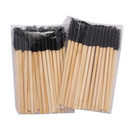 100-Pack Bamboo Handle Disposable Eyelash Brushes - Eco-Friendly Mascara Wands & Lash Extension Applicators (Black)