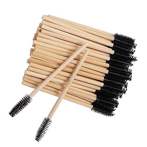 100-Pack Bamboo Handle Disposable Eyelash Brushes - Eco-Friendly Mascara Wands & Lash Extension Applicators (Black) - görsel 2