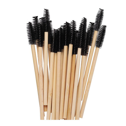 100-Pack Bamboo Handle Disposable Eyelash Brushes - Eco-Friendly Mascara Wands & Lash Extension Applicators (Black)