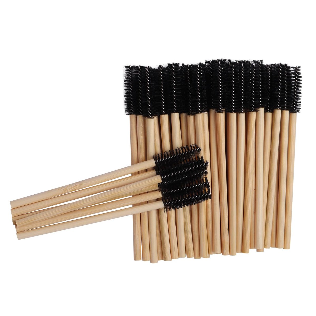 100-Pack Bamboo Handle Disposable Eyelash Brushes - Eco-Friendly Mascara Wands & Lash Extension Applicators (Black) - görsel 3