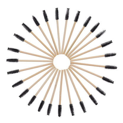 100-Pack Bamboo Handle Disposable Eyelash Brushes - Eco-Friendly Mascara Wands & Lash Extension Applicators (Black)