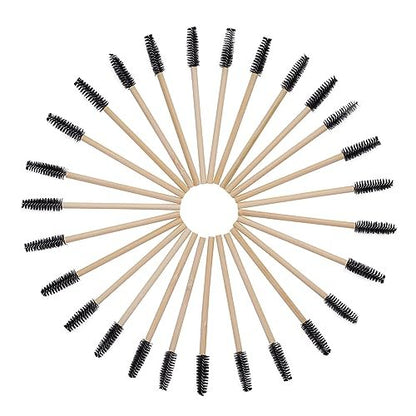 100-Pack Bamboo Handle Disposable Eyelash Brushes - Eco-Friendly Mascara Wands & Lash Extension Applicators (Black)
