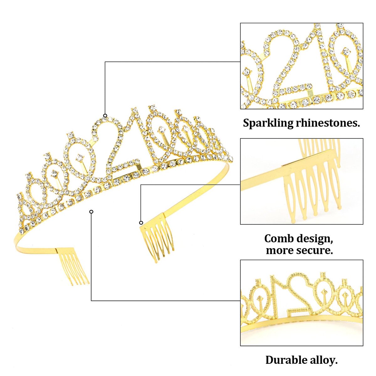 CURASA Gold 21st Birthday Crown and Sash Kit for Women – Rhinestone Tiara & Sash Set - görsel 3