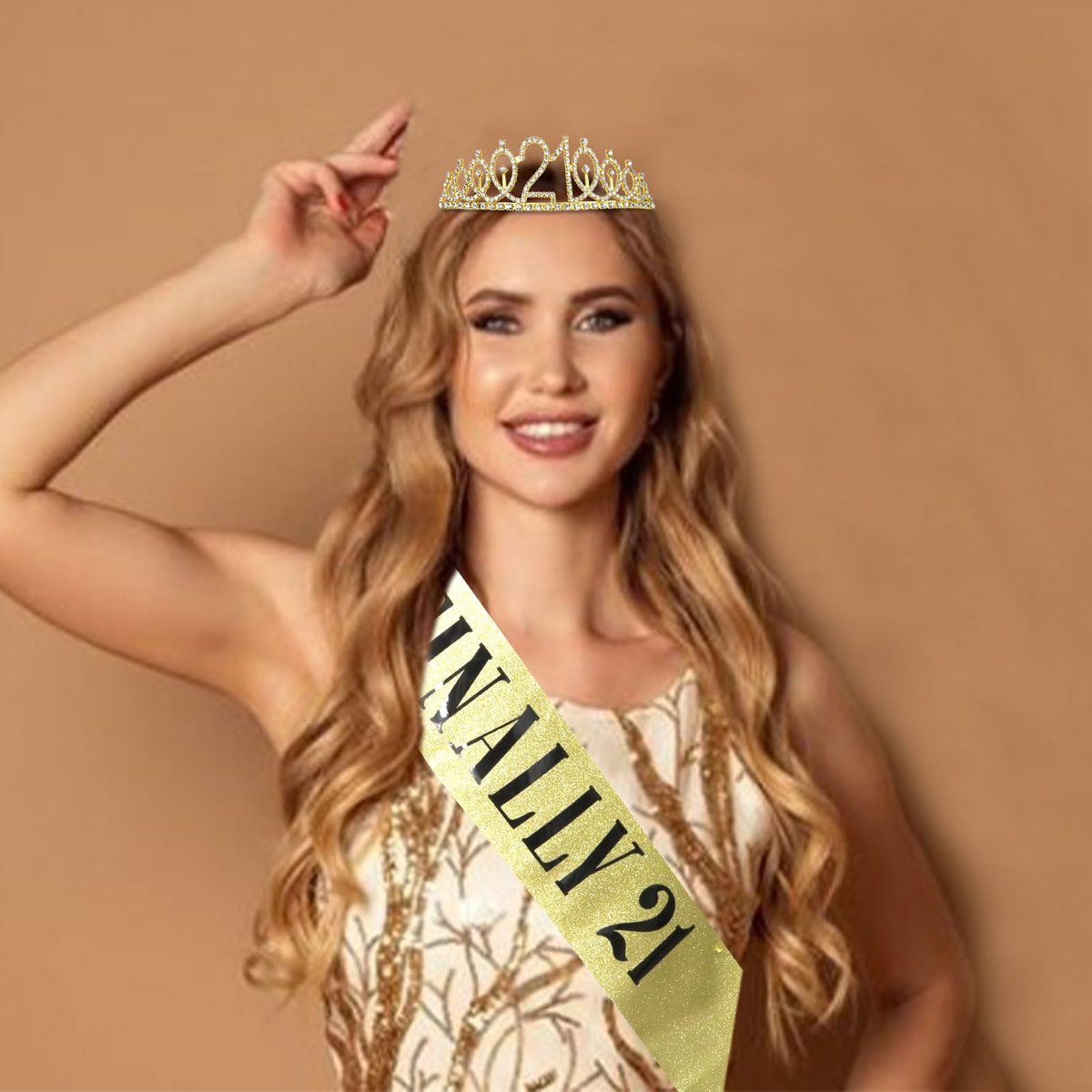 CURASA Gold 21st Birthday Crown and Sash Kit for Women – Rhinestone Tiara & Sash Set - görsel 9