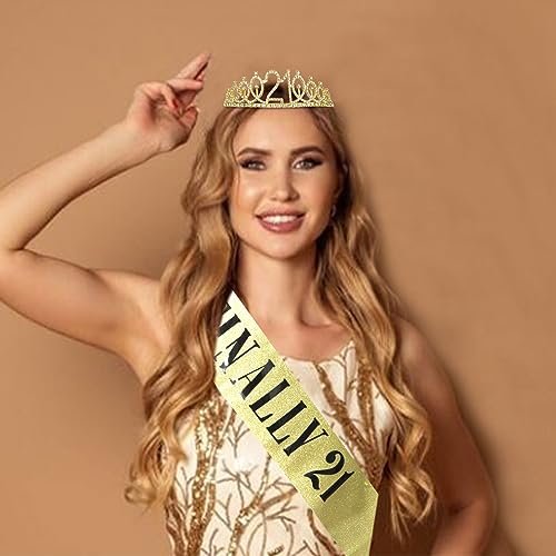 CURASA Gold 21st Birthday Crown and Sash Kit for Women – Rhinestone Tiara & Sash Set - görsel 10