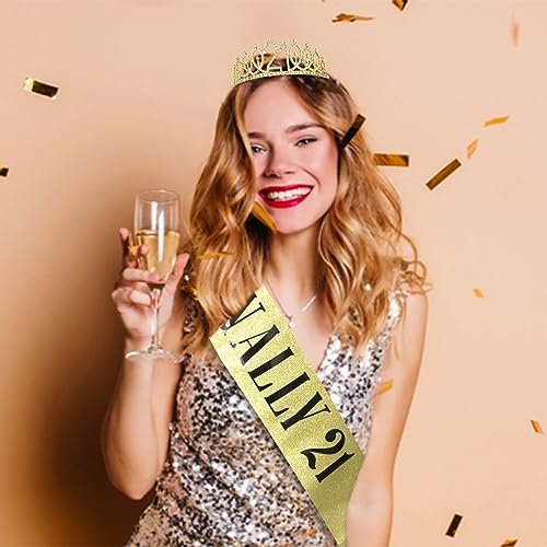 CURASA Gold 21st Birthday Crown and Sash Kit for Women – Rhinestone Tiara & Sash Set - görsel 8