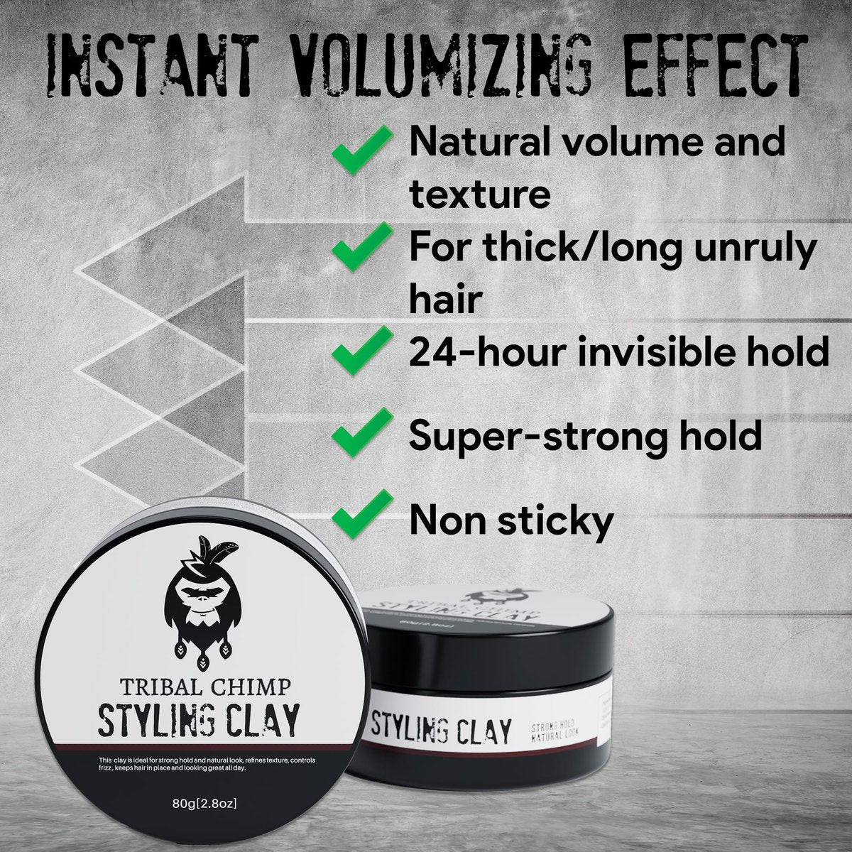 Tribal Chimp Hair Styling Clay – Super Strong Hold Matte Clay for Men & Women, Non-Sticky, Textured, Instant Volume & Thickening, Ideal for All Hair Types, Citrus Scent, 80g Avelisse