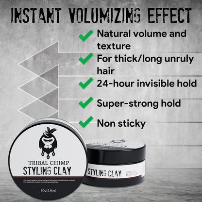 Tribal Chimp Hair Styling Clay – Super Strong Hold Matte Clay for Men & Women, Non-Sticky, Textured, Instant Volume & Thickening, Ideal for All Hair Types, Citrus Scent, 80g Avelisse