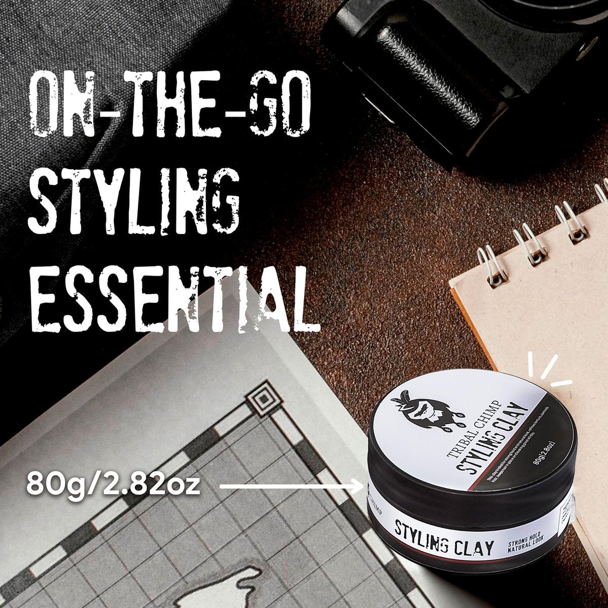 Tribal Chimp Hair Styling Clay – Super Strong Hold Matte Clay for Men & Women, Non-Sticky, Textured, Instant Volume & Thickening, Ideal for All Hair Types, Citrus Scent, 80g Avelisse