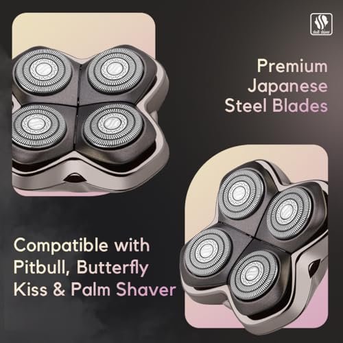 Skull Shaver Baron PRO 4 Head Replacement Blade - Premium Rotary Shaver Heads for Wet & Dry Shaving - Japanese Stainless Steel - Compatible with Pitbull, Palm & Butterfly Kiss Shavers Avelisse
