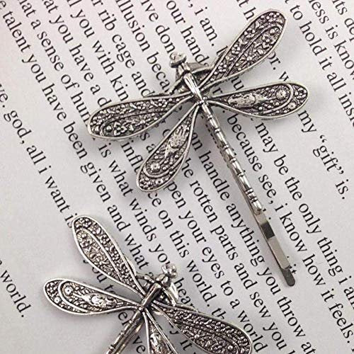 Dragonfly Hair Clip - Antique Silver Metal Hair Accessory for Women | Retro Wedding Bridal Headdress - görsel 3