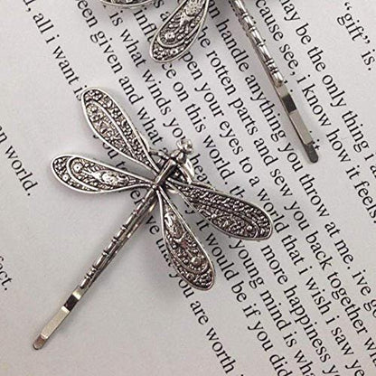 Dragonfly Hair Clip - Antique Silver Metal Hair Accessory for Women | Retro Wedding Bridal Headdress