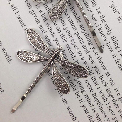 Dragonfly Hair Clip - Antique Silver Metal Hair Accessory for Women | Retro Wedding Bridal Headdress